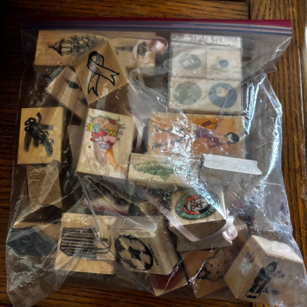 Collection of 20+ Wood Mounted Rubber Stamps Scrapbook Crafting